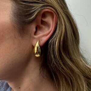 14K Gold Plated Sculpted Teardrop Earrings - Made in Italy